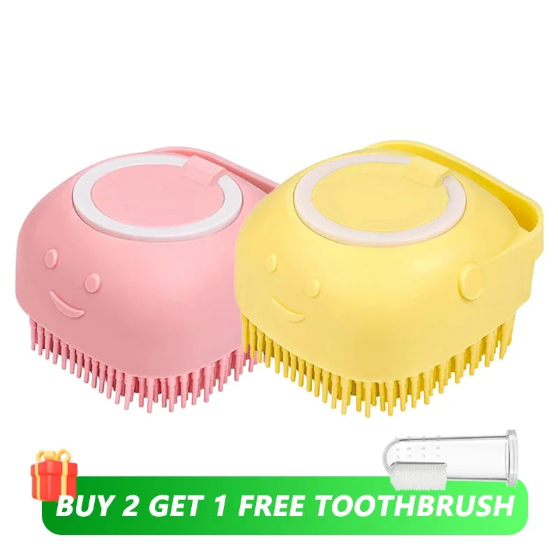 Silicone Pet Bath Brush with Integrated Shampoo Dispenser