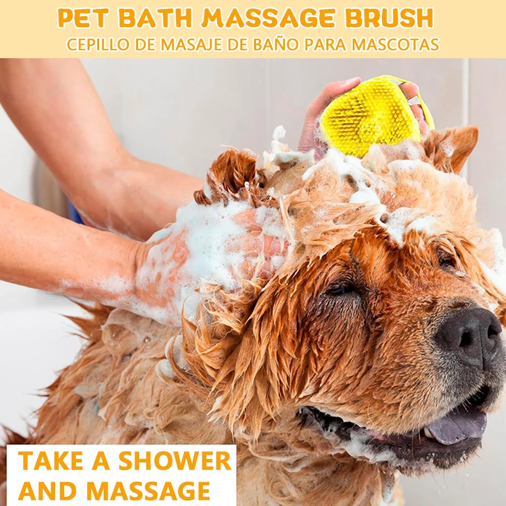 🧼 Brosse de Bain en Silicone pour Chien & Chat – Diffuseur de Shampooing Intégré