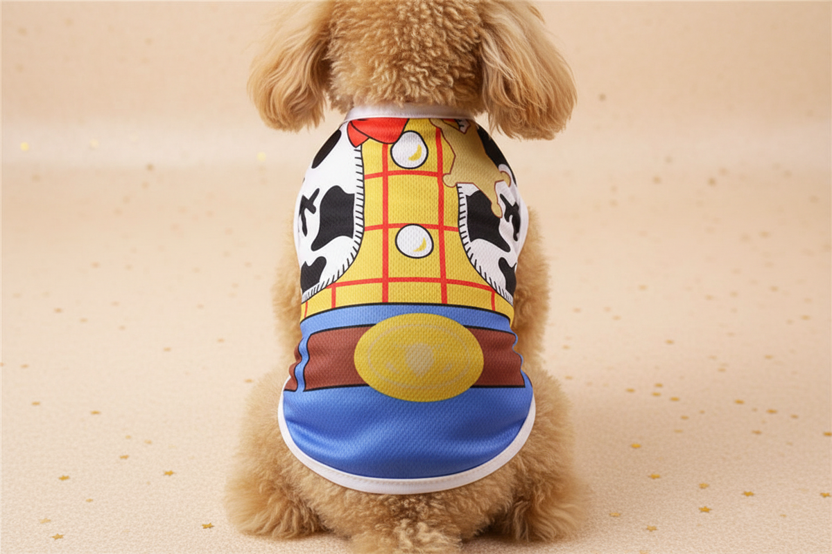 Chien Woody fond beige