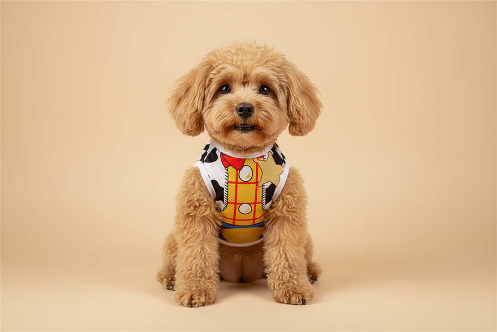 Chien Woody fond beige